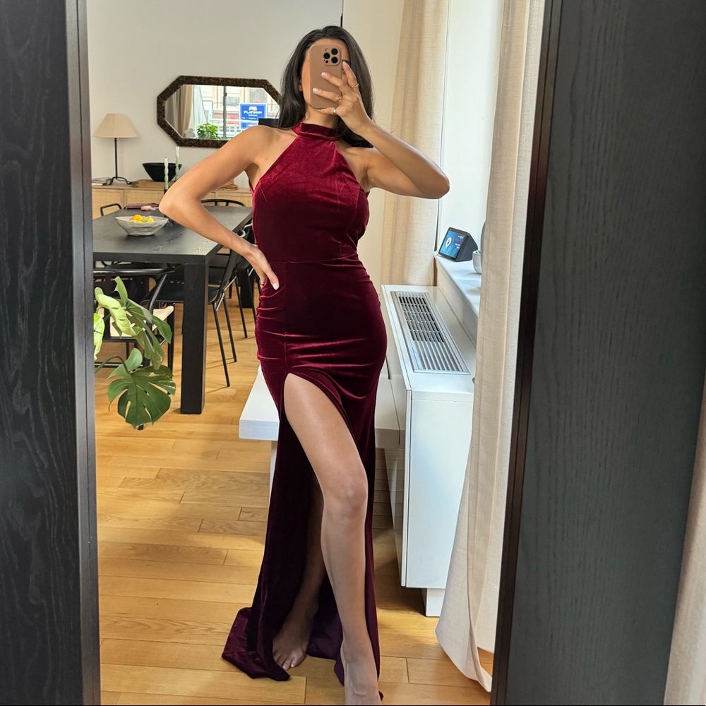 Red velvet gown